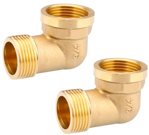 2 Stück Messing Winkel 90°, 3/4 IG/AG, Messing Bogen (IG Ø24mm x AG Ø26,2mm), Rohrfitting Rohrwinkel Bogen Innengewinde und Außengewinde, Gewindefitting für Wasserschlauch und Trinkwasser Geeignet