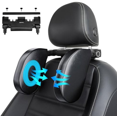 Aipwerer Kopfstütze Auto, Weichem Gedächtnisschaum,Einziehbare Abnehmbare Nackenstütze Autositz Seitliches Kopfstützkissen für Kinder Erwachsene, zum Schlafen (Schwarz, A03 PVC)