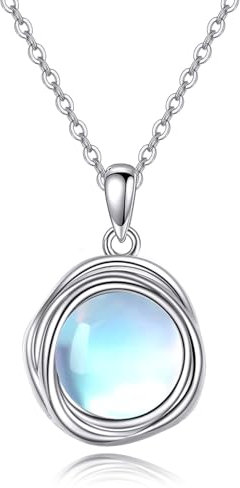 POPLYKE Mondstein Kette Damen 925 Sterling Silber Halskette Mit Anhänger 8mm Schmuck Geschenke für Mama Ehefrau