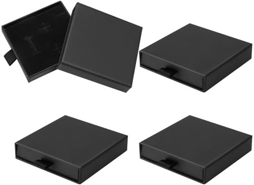 Livdouyu 4 Stück Schmuck Geschenkbox, 7x7x1.7 cm Schwarz Schmuckschatulle Klein Schmuckbox Schmuck Organizers Schmuckkästchen Schmuckschachtel für Armband Halskette