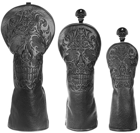 Craftsman Golf Black Skull Golf Club Head Cover For Wood and Driver Hybrids 460cc Mallet Putter Headcover