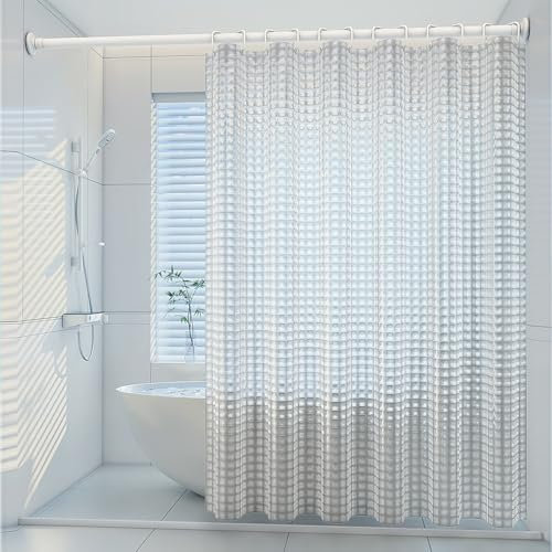 Lkw Ogechi 150x200cm EVA Rideau de Douche Imperméable Anti-moisissure, Rideau de Bain Semi-Transparent Lavable, Rideau de Salle de Bain avec Motif à Carreaux en Cristal
