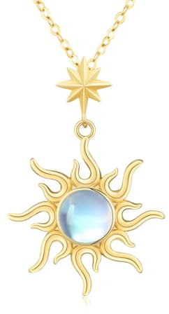 MEDWISE Mondstein Kette S925 Sterling Silber Sonne Kette Vergoldete Gold Sonne Halskette Mondstein Schmuck für Frauen Tochter Damen Freundin Mutter Geburtstag Geschenk