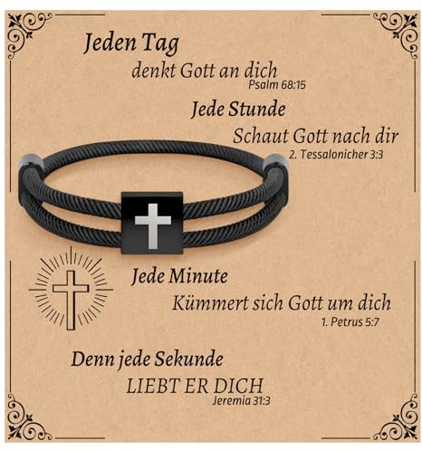 Focxoio Kreuz Armband für Jungs, Glaube Christliche Christus Cross Armbänder, Inspirierende Schmuck Ostern Konfirmation Taufe Erstkommunion Geburtstag Geschenke für Teenager Junge, Schwarz