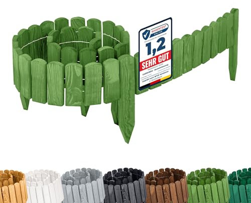 Garronda Rasenkante Holz Beeteimfassung imprägniert 200 cm x 10 cm Flexibler Rollborder Zaun für Garten GD-0107 (Dunkelgrün, Höhe: 10 cm)