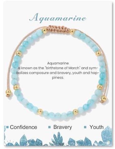 GoPaw 4mm Stretch Armband aus Echten Naturstein Perlen, Armband Heilsteine Damen, Edelstein Armbander Damen Perlenarmband Yoga Armbands für Fraun Mädchen Damen (Einstellbar Aquamarin)