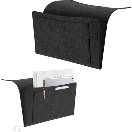 JOZMMZEOOA Bett Organizer zum Einhängen 20×32cm Filz Betttasche zum Einhängen 5 Fächer Organizer Bett Hängend Sofa Bettasche Bett Aufbewahrungstasche Tasche Hängen für Handy Zeitschriften (Schwarz)