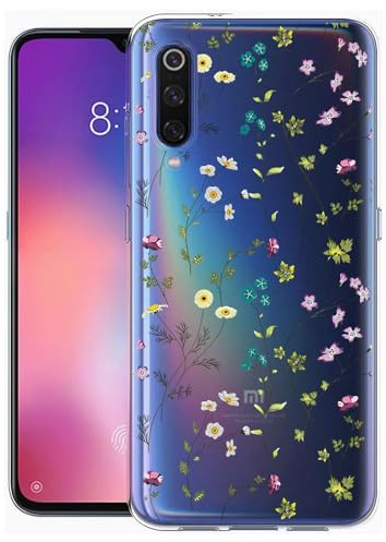 Pazpnoy Handyhülle für Xiaomi Mi 9,Transparent Blume Muster Mädchen Hülle,Dünn Weich Silikon SchutzHülle,Stoßfeste Kratzfest TPU Case Cover-4