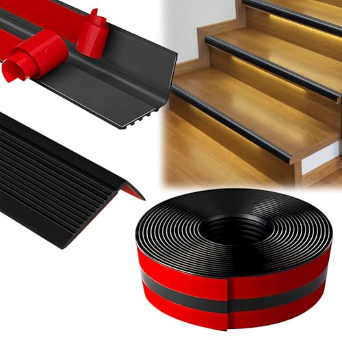 Treppenkantenprofil Selbstklebend PVC Kunststoff Winkelprofil - Treppenstufen Antirutsch Flexible Kantenschutz, Stufenschutz für Innen und Außen (Schwarz, 2M)
