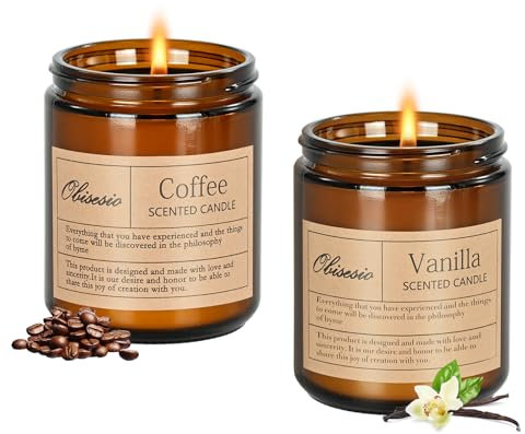 Obisesio Duftkerzen Set, 2er Pack Duftkerzen im Glas, mit 45-50 Stunden Brenndauer, Vanille & Kaffee Duft, Scented Kerzen aus 100% Sojawachs, Kerzen Geschenk für Entspannung und Wohlbefinden