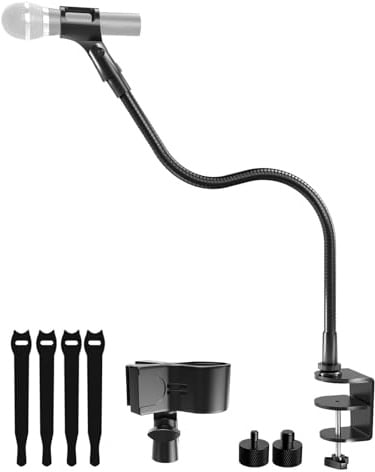 19-inch Gooseneck Microphone Stand Desk Clip,19-Zoll-Gänsehals-Mikrofonsockel Schreibtischklammer, Universeller Mikrofonhalter & Kabelbinder, 5/8- auf 3/8-Zubehöradapter