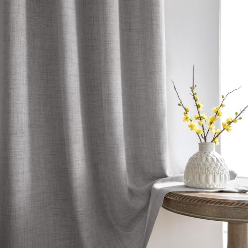 Melodieux 260cm Gardinen mit Kräuselband - Leinen Boho Vorhänge fur Esszimmer, Halbtransparent Gardine, Leinenvorhang Dekorativ Schiebevorhänge fur Schlafzimmer, Wohnzimmer (Grau, 140 x 260 cm)