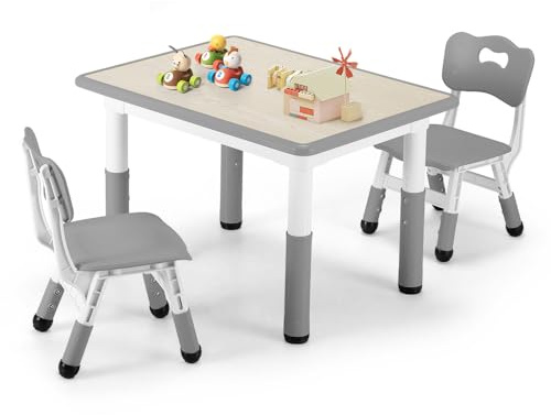 Playpals Kindertisch mit 2 Stühlen Set für Kinder von 2 bis 10 Jahren | Tisch Stuhl höhenverstellbar, 80 x 60 cm Graffiti-Tischplatte, drehbare rutschfeste Fußpolster, abgerundete Ecken