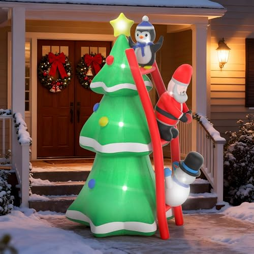 ACXIN 240cm Aufblasbarer Weihnachtsbaum mit 7-Farben LED Beleuchtung, Weihnachtsdeko Outdoor für Garten & Hof, Wetterfeste Weihnachtsfiguren aussen Ink. Bodenstifte, Weihnachtsdekoration(Typ A)