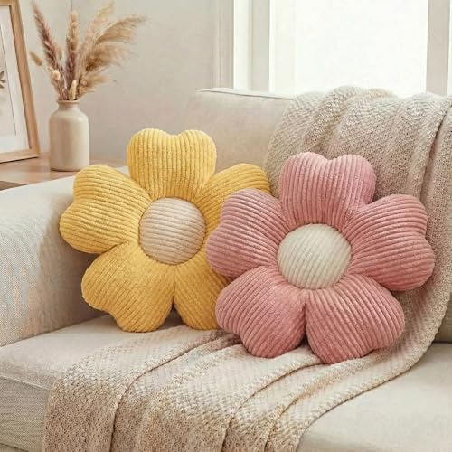 HonorHut Kirschblüten-Kissen 2er-Pack in Rosa und Gelb Ästhetische Sitzkissen Bodenkissen Wohnzimmer-Dekoration