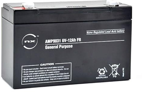 NX Lead Acid Rechargeable Battery, 6 Volt, 12Ah, for Alarm and Model Applications NP12-6 AMP9031