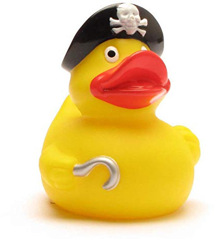 Duckshop I Badeente I Quietscheente I Piraten Ente mit Hakenhand I L: 7,5 cm I inkl. Badeenten-Schlüsselanhänger im Set