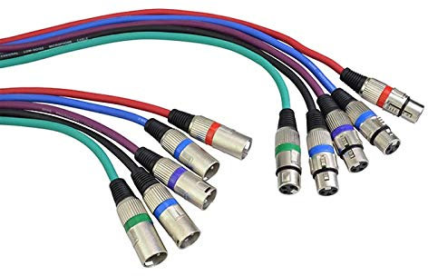 5 x XLR Mic - Audio Cables 6 Metre 5 Tangle Resistant Coloured Cable Pack