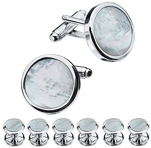 HAWSON Fashion Mother-of-Pearl Tuxedo Shirt Button and Cufflink Set, Specially Designed for Wedding Business