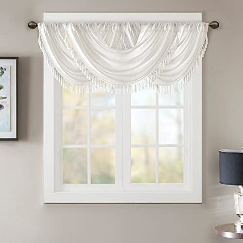 JLA Home INC Madison Park Elena Volant mit Wasserfall-Verzierung, Kunstseide, Volant für Fenster, 96 x 117 cm, Weiß