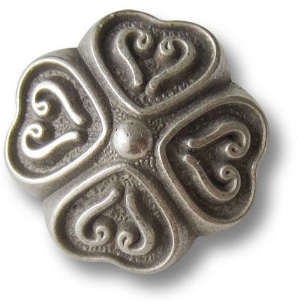 Knopfparadies - 6er Set bildschöne gewölbte hell metallic altsilberfarbene Trachtenknöpfe aus Kunststoff mit Herzen wie Kleeblatt/Hell Altsilberfarben/Kunststoff/Trachten Knöpfe/Ø ca. 18x18mm