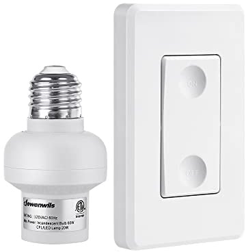 DEWENWILS Remote Control Light Bulb Socket, Wireless Light Switch for Pull Chain Light Fixture, Remote Light Socket E26 E27 Bulb Base with Wall Mounted Wireless Controller, No Wiring, ETL Listed