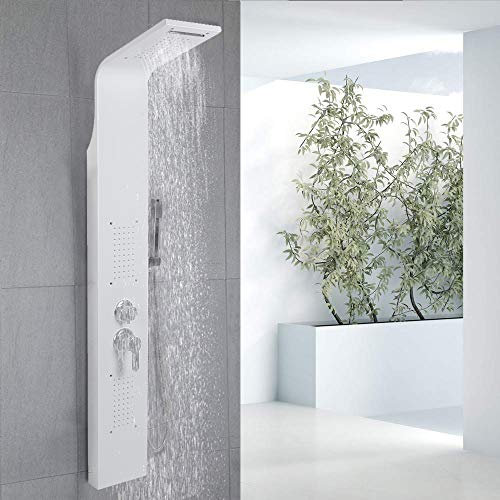 Columna de Ducha, Hidromasaje, Panel de Ducha, Acero Inoxidable, con Ducha de Mano, 20 * 140 cm (Blanco)