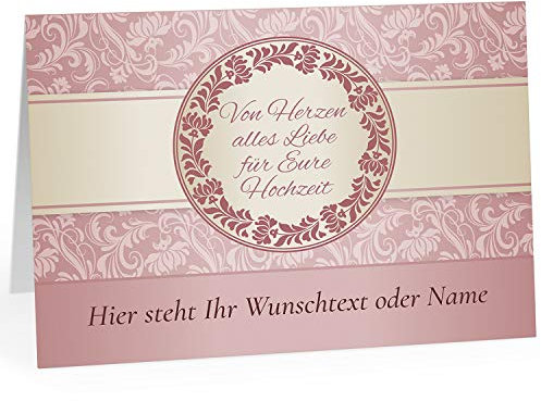 Große Glückwunschkarte zur Hochzeit XXL (A4) PERSONALISIERT - Rosa Vintage mit Blumen schön - mit Umschlag/Edle Design Klappkarte/Hochzeitskarte/Glückwunsch/Ehepaar/Extra groß für viele Unterschriften