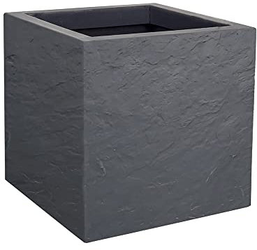 EDA - Quadratischer Topf Volcania'Up 21 l – Steinoptik – einwandig – Wasserspeicherbereich – 29,5 x 29,5 x 29,5 cm – Anthrazitgrau