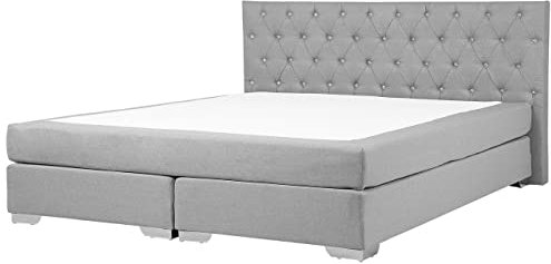Beliani Stilvolles Boxspringbett im Glamour Stil hellgrau Leinenoptik 180 x 200 cm Duchess