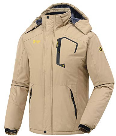 donhobo Jacken Herren Fleece-Futter Winterjacke Wasserdicht Atmungsaktiv Verdickt Warm Winddicht Softshelljacke Outdoor Funktionsjacke Khaki 2XL