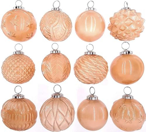 Premium Weihnachtskugeln 12-teiliges Set Echtglas Glaskugeln Weihnachten Weihnachtsdeko Tannenbaumkugeln Glas Christbaumkugeln 7-8 cm I199