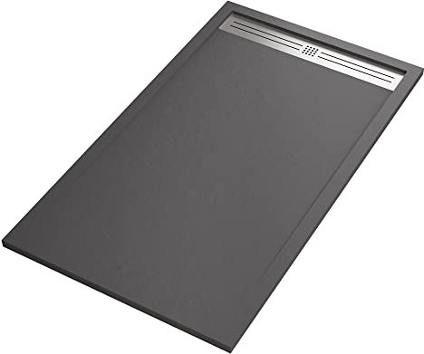 Receveur de douche en résine de marbre effet pierre ciment Gris Foncé RELAX - 80 x 150