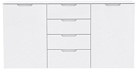 Meubletmoi Bahut Buffet Blanc laqué 2 Portes, 4 tiroirs - Design Moderne Contemporain - Pure