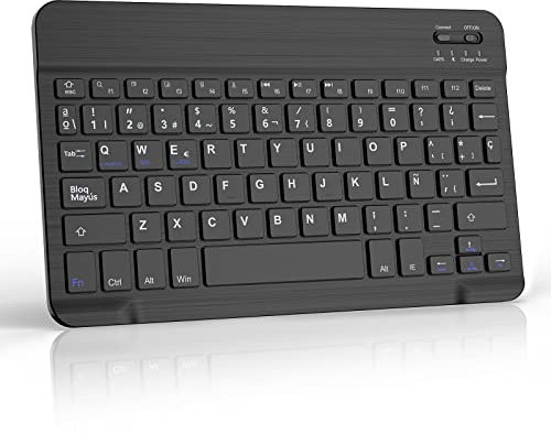 D DINGRICH Teclado Bluetooth Español para iPad, Tablet Teclado Inalámbrico Portátil, para iOS/iPad/iPhone/Android/Huawei/Samsung/Windows y Cualquier Dispositivos, Negro