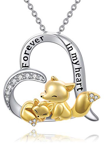 LONAGO Fuchs Halskette 925 Sterling Silber Mutter und Kind Niedlichen Fuchs Anhänger Halskette Schmuck für Muttertag Geschenk