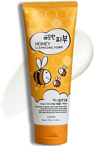 esfolio Honey Cleansing Foam – Hydrating Face Wash Dry & Sensitive Skin – Korean Skincare Cleanser Honey Deep Pore Cleansing, Moisturizing, Nourishing Facial Cleanser Smooth Skin (5.29oz -150g)