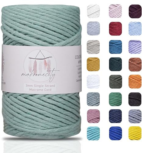 Makromecity Makramee Garn 3mm x 100m Premium Single Twisted Macrame Cord Baumwollgarn für Handwerk Schlüsselanhänger Wohndekorationen Platzteller Umhängetasche Handtasche Runner