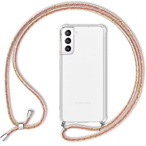 NALIA Handyhülle mit Kette kompatibel mit Samsung Galaxy S22 Plus Hülle, Transparente Schutzhülle & Handy-Schnur zum Umhängen, Robust Vergilbungsfrei, Hardcase & Silikon Rahmen, Farbe:Regenbogen