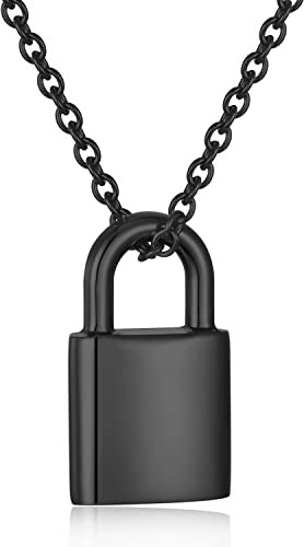 Kcouiee Padlock Cremation Urn Necklace Stainless Steel Lock Urn Necklace Personalized Cremation Jewelry Cool Punk Lock Memorial Urn Necklace for Ashes Holder, Metal
