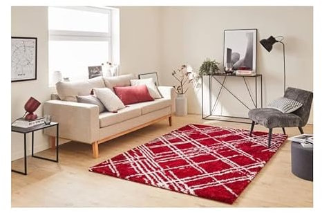 Nazar Teppich Shaggy weich Oslo 668 – Rot – 100% Polyester – 120 x 160 cm – innen
