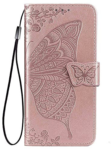 HAOYE Coque pour Xiaomi Redmi A1 Etui, Magnétique Cuir PU/TPU Protection Antichoc Flip Cover Case, Papillon Housse avec Carte Fentes/Stand Fonction. Or Rose