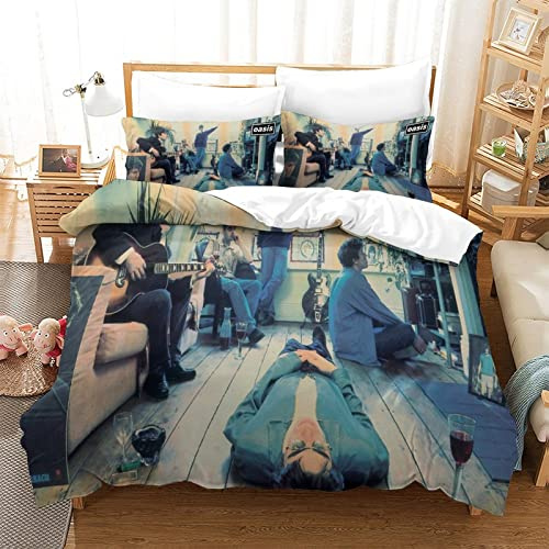 Kuokuo Oasis Band Fashion 3D Duvet Cover Set Microfibre Soft Quilt Covers Easy Care Hotel Quality Bedding Sets with Pillowcase 3Pcs Set Single（135x200cm）