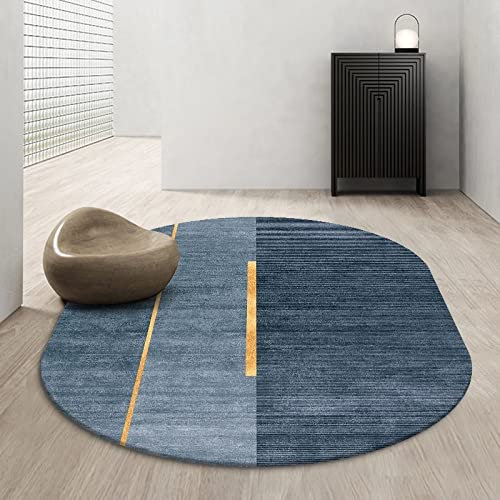 Teppich Oval,Modern Design oval Modisches und Schlichtes Blau, für die Dekoration des Treppenbereichs im Eingangsbereich des Flurs Oval 90x150cm