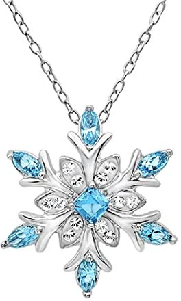 IUDWCG 1 Stück blaue Schneeflocke natürlichen Edelstein Kristall Anhänger Halskette, natürliche Edelstein-Schmuck, hypoallergen Halskette Silber Halskette, Frauen Mädchen Urlaub Geburtstag Geschenk