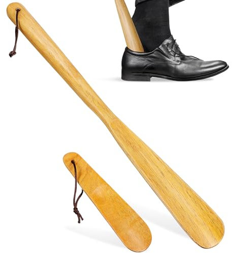 Healifty Wooden Shoe Horn 2 Pcs - 15.5in & 6.2in Extra Long Shoe Spoon for Women Men Boots Horn Long and Short Handle for Seniors, Kids & Adults