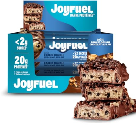 JOYFUEL Barre Protéinée - Goûts Chocolat au Lait & Cookie Dough - <2g de sucre - 20g de protéines - Boîte de 12 barres X 55g