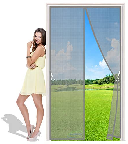 Magnet Fliegengitter Tür 65x215 cm Insektenschutz, Durable Fiberglass Mesh Curtain, Anti Riss verstärktes Oberteil, Klebemontage Ohne Bohren Magnetvorhang für Balkontür - Grau H