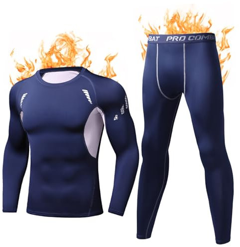 Terecey Thermounterwäsche Herren Fussball Funktionsunterwäsche Innenfleece Warme Skiunterwäsche Set Herren Thermo Unterwäsche Männer Winter für Skifahren Motorrad Fahren