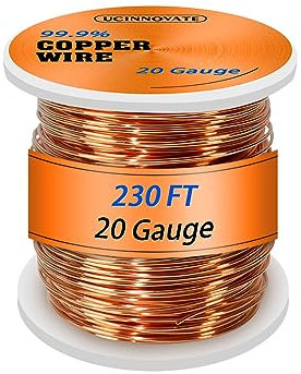 UCINNOVATE Alambre de cobre Puere de calibre 20, 20 AWG 70 m, alambre de cobre puro suave para la fabricación de joyas, alambre de cobre Craftwire de 0,8 mm de diámetro, alambre de cobre desnudo al